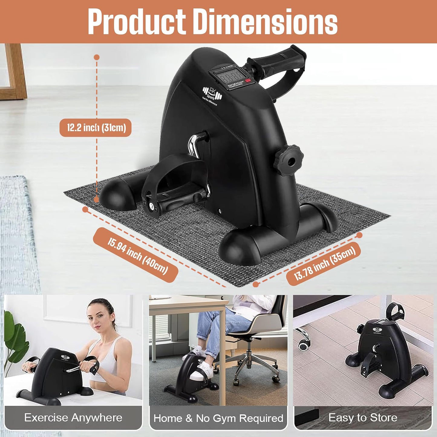 Portable Mini Exercise Bike Under Desk Bike Pedal Exerciser with LCD (Black)