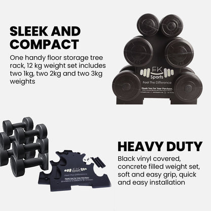 12kg Dumbbell Weights Set with Stand